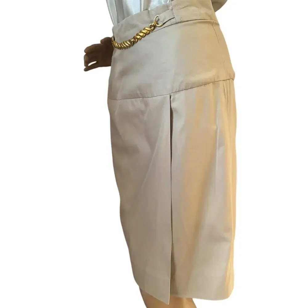 Celine Paris Khaki pencil skirt with gold embellishments size 36 small